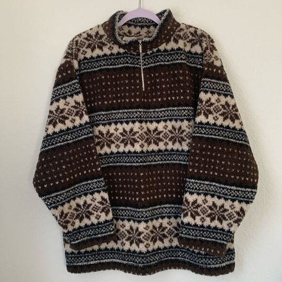 Essentials Style Stand Colar 1/4 Zip Brown White Men’s Fleece Sweater Size XL - Picture 1 of 8